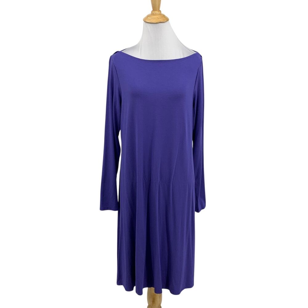 Eileen Fisher Dress Womens M Medium Amethyst Long Sleeve Jersey Bateau Neck
